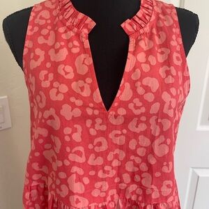 Mud Pie Pink coral Leopard Print Mini Dress v neck 100% cotton swing M